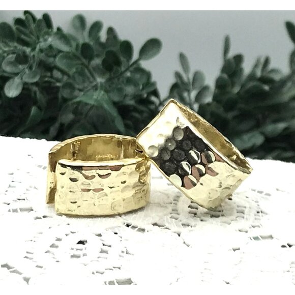 Vintage Style Hammered Gold-Tone Clip-On Hoop Earrings - Picture 1 of 6